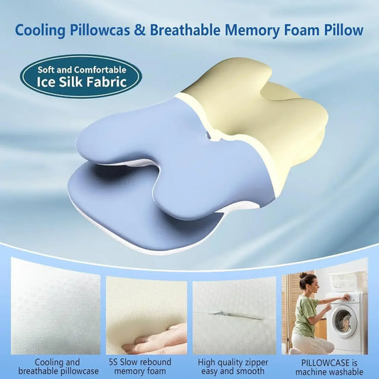 Ice Silk Pillowcase Ergonomic Cervical Pillow Memory Foam Pillow Neck Pain Relief Comes Adjustable Home for Back Side Sleepers