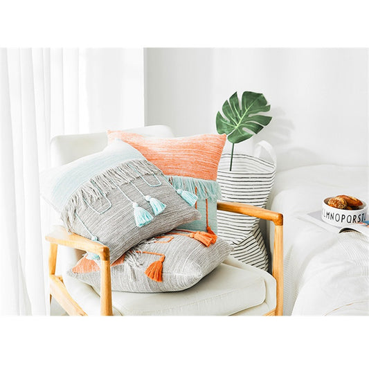 Cable Knit Cushion Cover Vintage Mix color Grey Blue Orange Tassels Pillow Case Soft Home Decor Pillow cover Bohemia Pillow