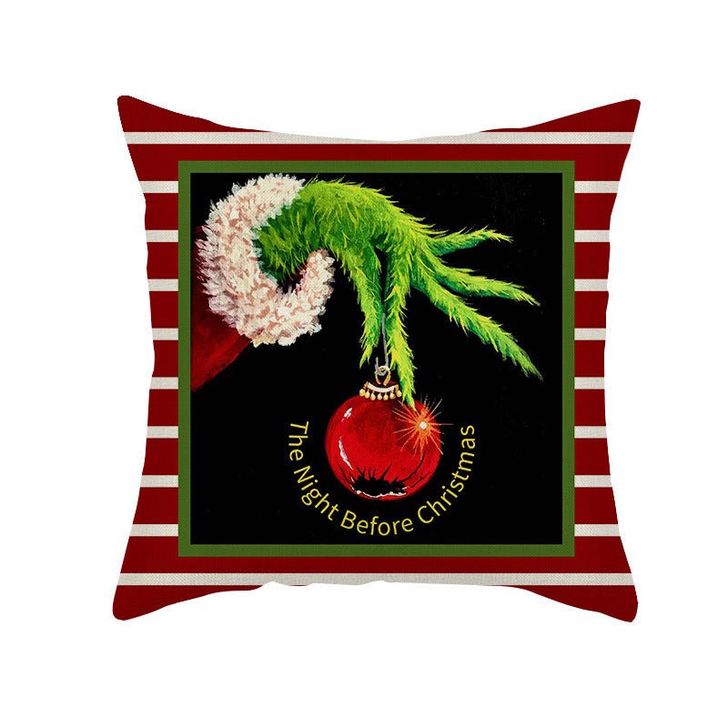 Christmas Pillow Cover Linen Christmas Greentown Cartoon Home Bedroom Pillow Sofa Cushion Cover