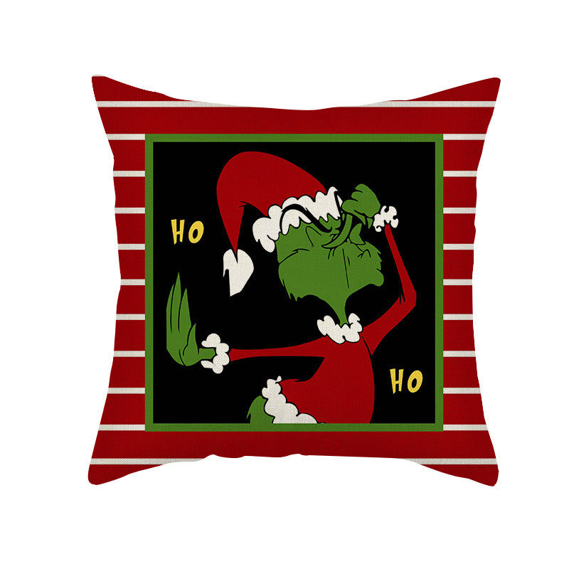 Christmas Pillow Cover Linen Christmas Greentown Cartoon Home Bedroom Pillow Sofa Cushion Cover