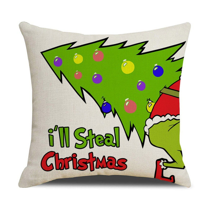 Christmas Pillow Cover Linen Christmas Greentown Cartoon Home Bedroom Pillow Sofa Cushion Cover