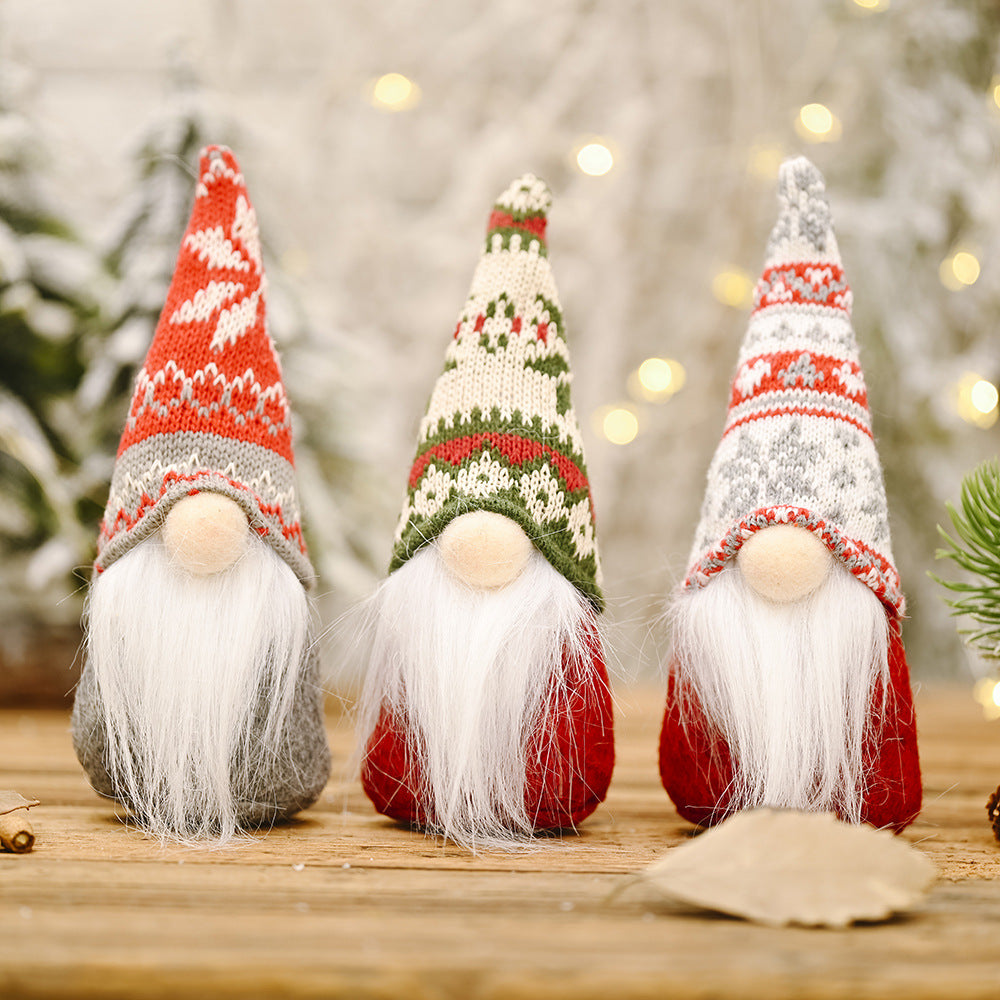 Christmas Decoration Products Snowflake Knitted Hat Forest Elderly Doll Decoration Creative New Faceless Doll