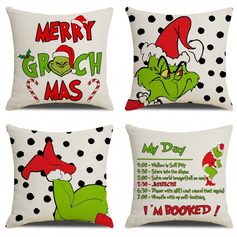 Christmas Pillow Cover Linen Christmas Greentown Cartoon Home Bedroom Pillow Sofa Cushion Cover