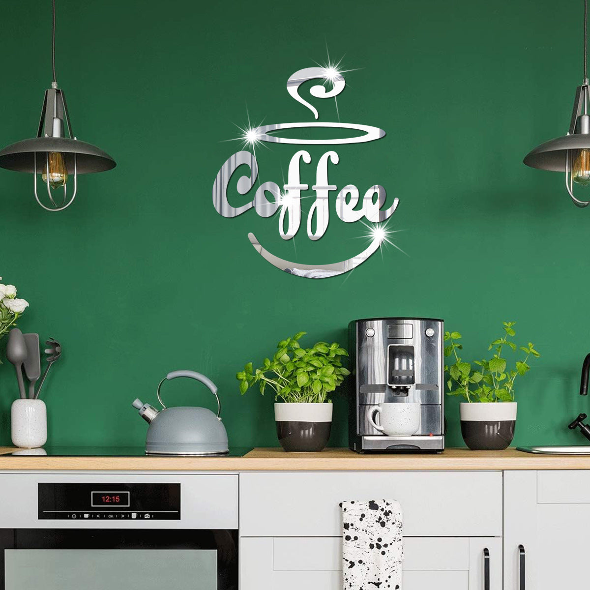 Coffee Themed Mirror Acrylic Wall Stickers for Kitchen and Dining Room