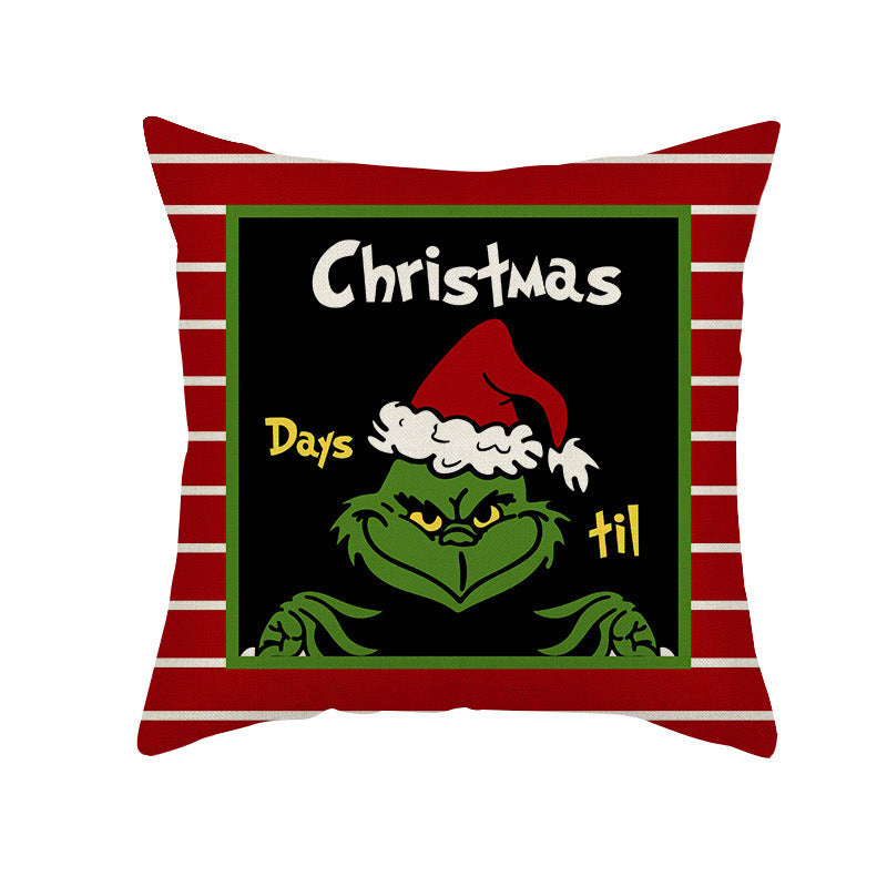 Christmas Pillow Cover Linen Christmas Greentown Cartoon Home Bedroom Pillow Sofa Cushion Cover