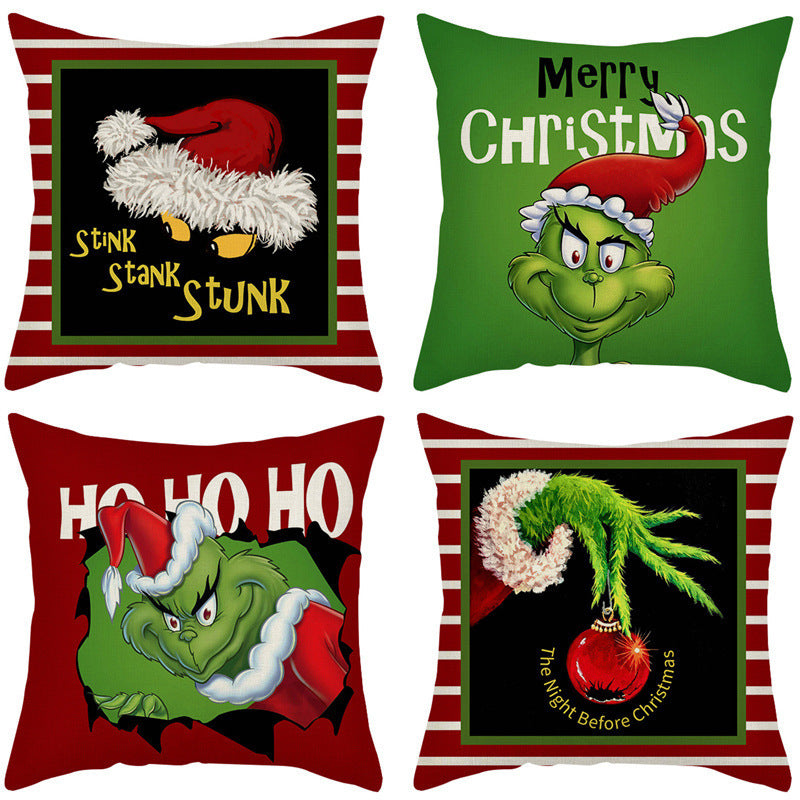 Christmas Pillow Cover Linen Christmas Greentown Cartoon Home Bedroom Pillow Sofa Cushion Cover