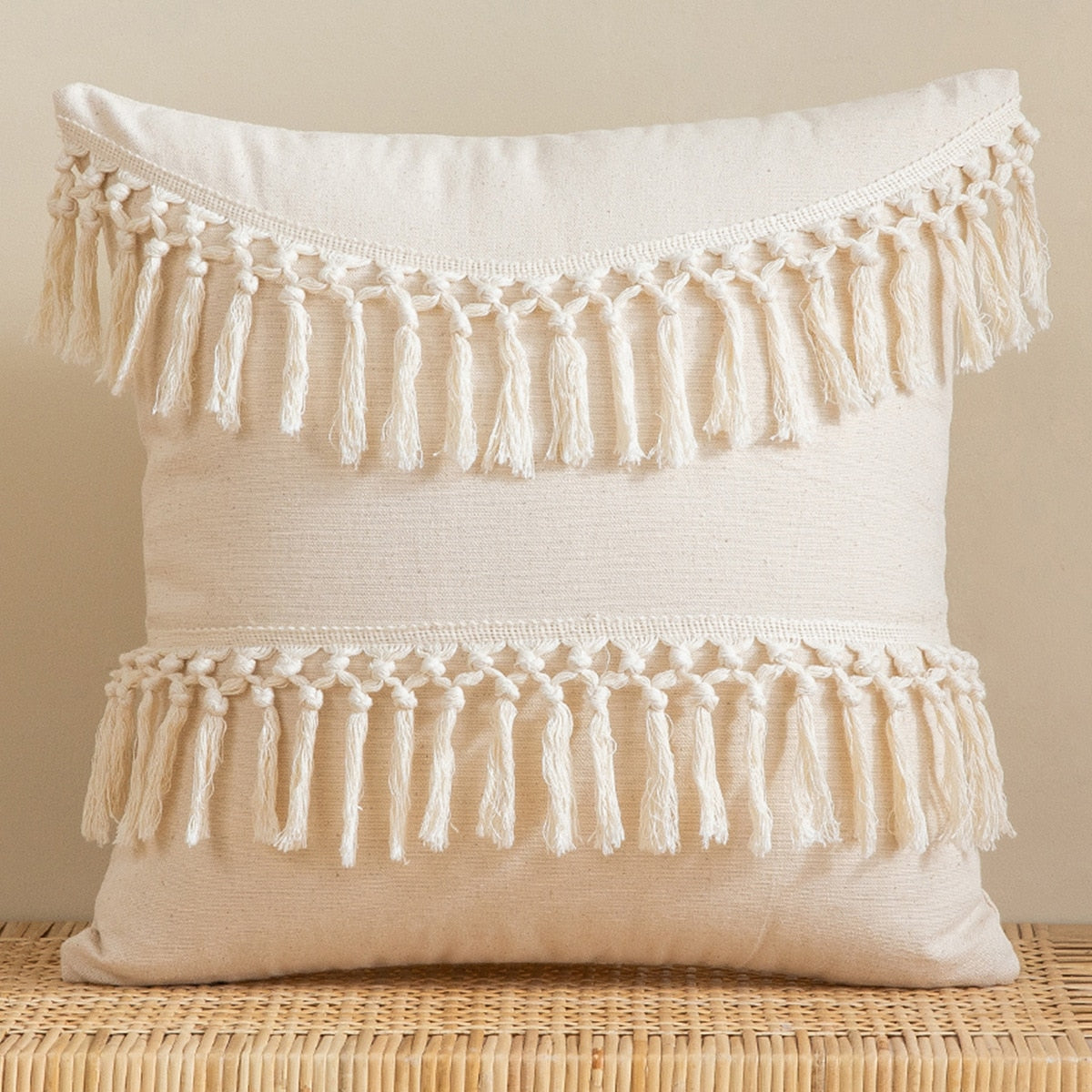 Tassels Cushion Cover 45x45cm Beige White Pillow Covers Decorative Pillow Case Square Home Boho Decor Macrame Pillowcase