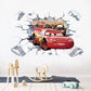 Car Story Children's Room Wall Sticker Self adhesive Poster Cartoon 3D Broken Wall Wall Decoration Sticker