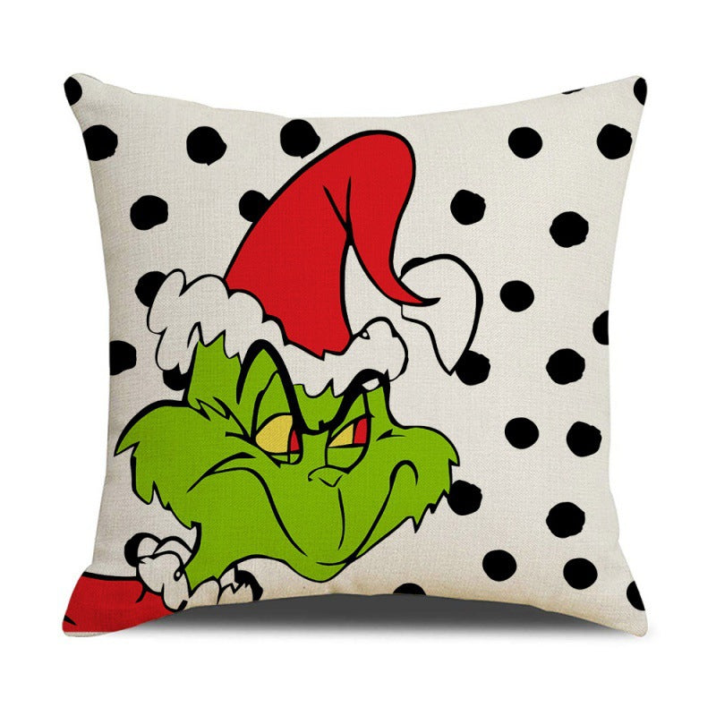 Christmas Pillow Cover Linen Christmas Greentown Cartoon Home Bedroom Pillow Sofa Cushion Cover
