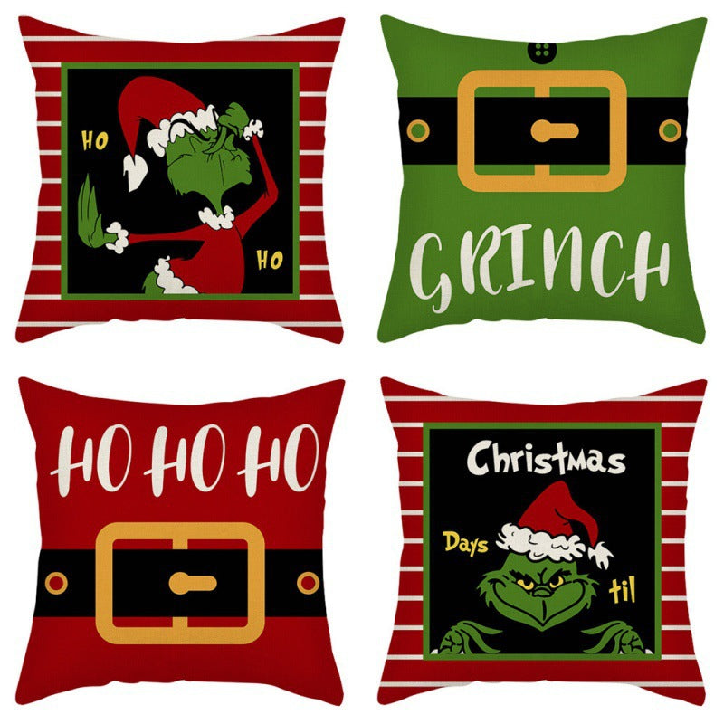 Christmas Pillow Cover Linen Christmas Greentown Cartoon Home Bedroom Pillow Sofa Cushion Cover
