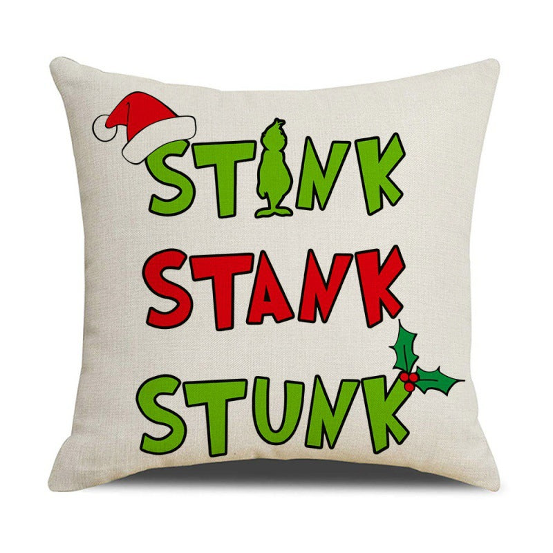 Christmas Pillow Cover Linen Christmas Greentown Cartoon Home Bedroom Pillow Sofa Cushion Cover