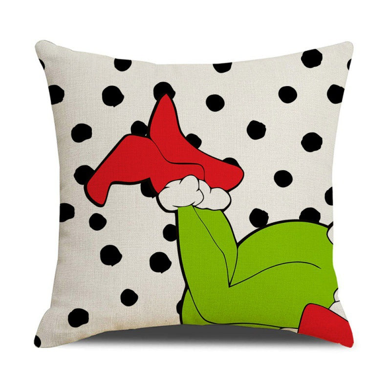 Christmas Pillow Cover Linen Christmas Greentown Cartoon Home Bedroom Pillow Sofa Cushion Cover