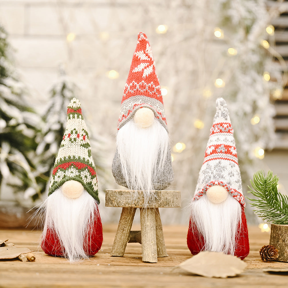Christmas Decoration Products Snowflake Knitted Hat Forest Elderly Doll Decoration Creative New Faceless Doll