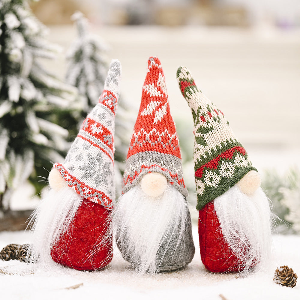 Christmas Decoration Products Snowflake Knitted Hat Forest Elderly Doll Decoration Creative New Faceless Doll