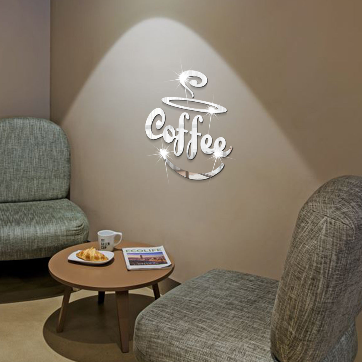 Coffee Themed Mirror Acrylic Wall Stickers for Kitchen and Dining Room